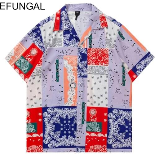 Cashew Flower Color Block Summer Shirts Men Hawaiian Shirt Harajuku Streetwear Hip Hop Dress Casual Vintage Shirt Short Sleeve