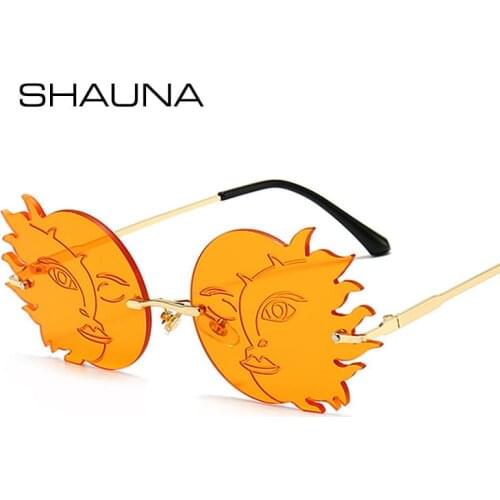 SHAUNA Fashion Rimless Sun Moon Sunglasses Women Candy Colors Smiling Face Gradient Shades Men UV400