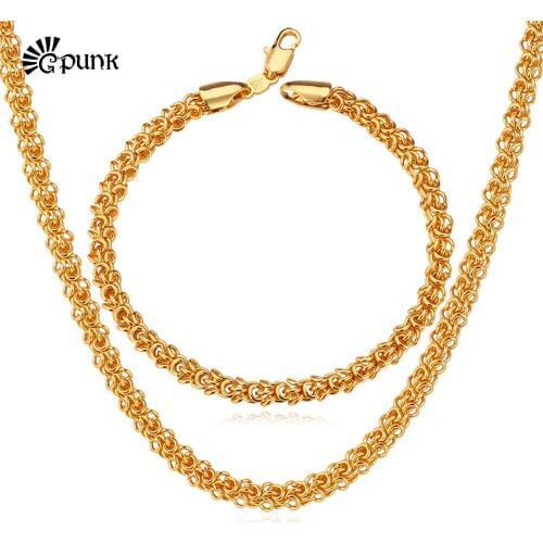 Delicate Italy Bracelet and Necklace Chain Sets Shining Gold Color Jewelry Sets for Womens Woman Girls Ladies Mens Gifts Choice