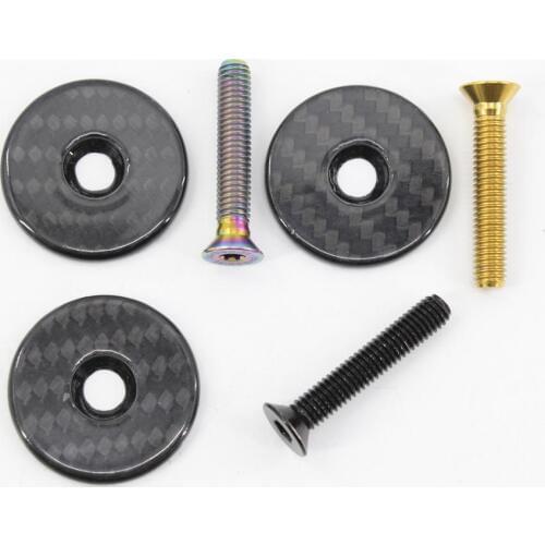 Newest bike glossy matte 3K full carbon fibre bicycle stem cover bike headsets carbon top caps titanium bolts M6x35mm Free ship