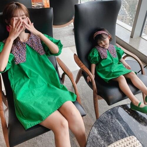 Family Matching Outfits Cotton Mom and Daughter Dress Baby Girls Puff Sleeve Summer Kids Children Straight Dresses for Women