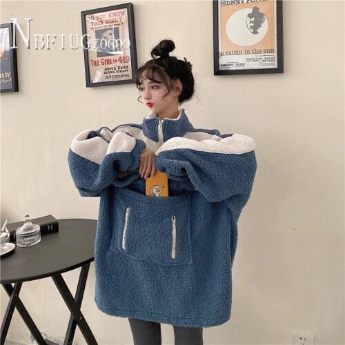 Autumn Winter Korean Harajuku Women Sweatshirts Turtleneck Zipper Pocket Female Sweatshirts