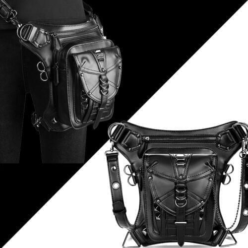 Women Waist Bag Gothic Fanny Packs Motorcycle Hip Drop Leg Bags Steampunk Holster Shoulder Bag Men PU Leather Crossbody Bags