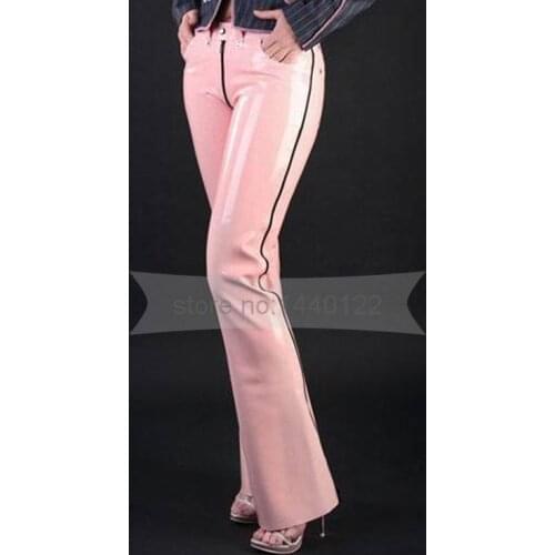 Pink Latex Women Pants Sexy Casual Female Trousers With Crotch Zipper Plus Size BNLTW024