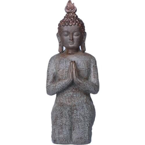 Three Hands Distressed Resin Kneeling Buddha Garden Statue Outdoor Friendly Buddhism Figurine Fairy Garden Ornaments Home Decor