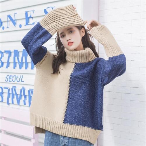 Pull femme hiver turtleneck sweater women Knitted long Sleeve Contrast Color pullover Europe style Thick sweaters Korean clothes