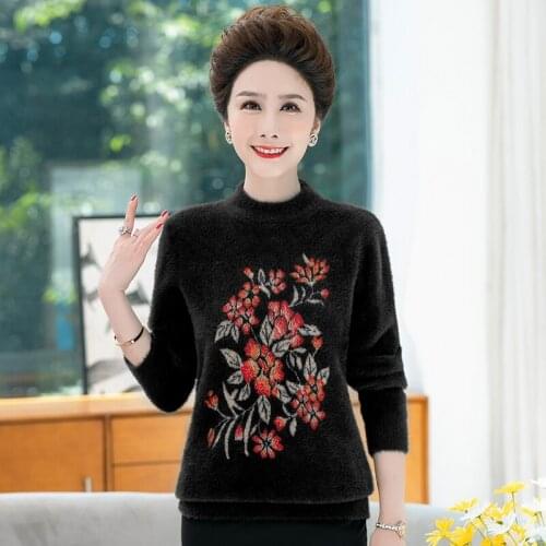 Imitation Mink 2021 Fall Winter Knitted Turtleneck Sweater Basic Long Sleeve Pullover Woman Sweaters Tops Warm Mother Clothing