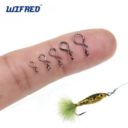 Wifreo 50PCS/bag Fly Fishing Snap Quick Change for Flies Hook Lures Stainless Steel Lock Black Fishing Snaps Lures Clip Link