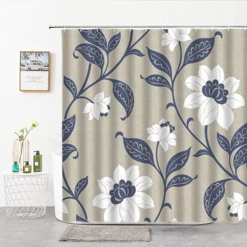 Plant Flowers Printed Polyester Shower Curtain Branches And Leaves Home Decor Background Curtain Bathroom Curtain Bathtub Screen