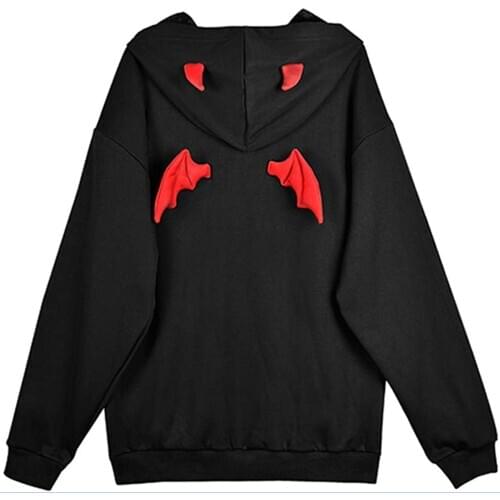 Women Hooded Sweatshirt With Cute Ears Halloween Party Clothes Oversized Long Sleeves Hoody Pullover Ladies Black Tracksuits