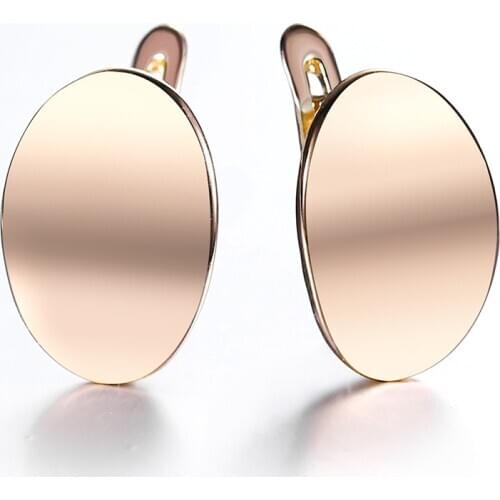 585 Rose Gold Color Stud Earrings For Women Fashion Jewelry Smooth Simple Elegant Geometric Round Earrings 2021 New LGE307