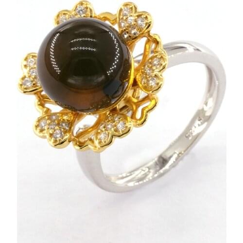 NatBlue Amber Ring Mexico 5A Clean Blue Amber Love Rotatable Flower Type Round Bead Ring Women Wedding Party Vintage Jewelry