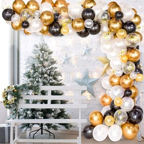 Gold Balloon Arch Garland Kit Black White Gold Confetti Latex Balloons Graduation Wedding Birthday Christmas Party Decor