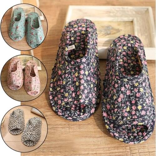 1Pair Flat Shoes Non-slip Indoor Floor Shoes Home Slippers Cotton Floral Printed Soft High Quality