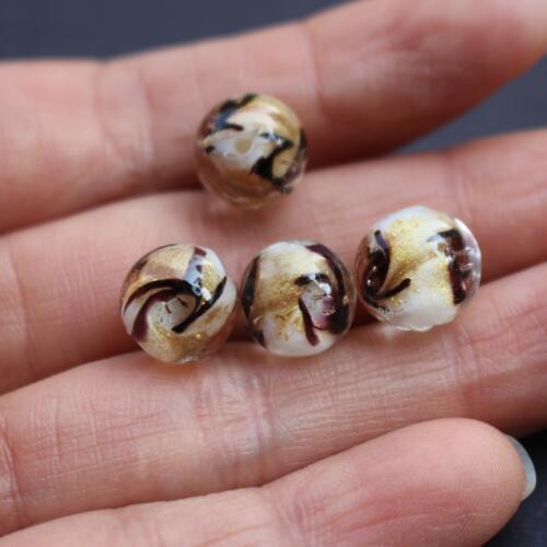 10pcs/lot 10mm Lampwork Glass Beads With Black Gold rotation for earring necklace making