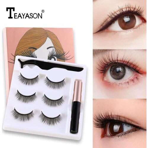 3 Pairs Magnetic Eyelashes Magnetic Lashes Eyeliner Liquid False Eyelashes Set Long Lasting Eyelash Extension Makeup Tools TSLM1
