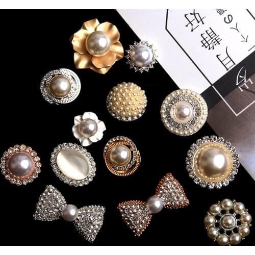 5PCS high quantity butterfly Round black diameter metal button with diamond pearl clothing accessories brand buttons