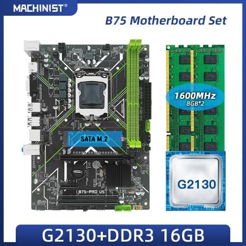 B75 motherboard LGA 1155 set kit with Intel G2130 processor DDR3 16G(2*8G)1600MHz RAM memory SATA2 SATA3 NGFF M.2 B75-PRO-U5