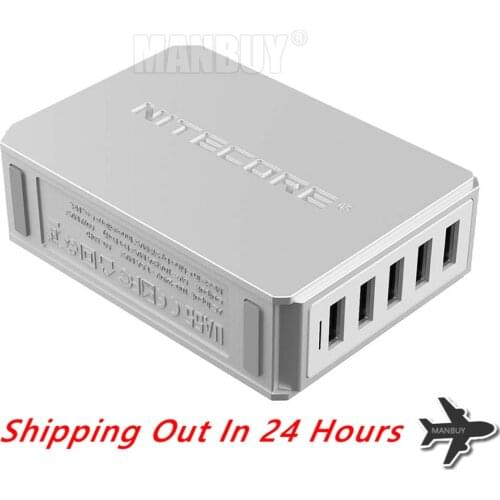 Free Shipping 2021 Nitecore UA55 5-Port USB Desktop Adapter 5-Bays USB Adapter 50W High Speed Concurrent Charging 10A Max Output