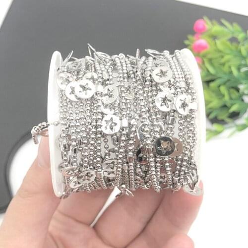 1Meter Newest Design Stainless Steel Bead Link Chains Silver Color Star Chain Findings Fit for DIY Jewelry Making