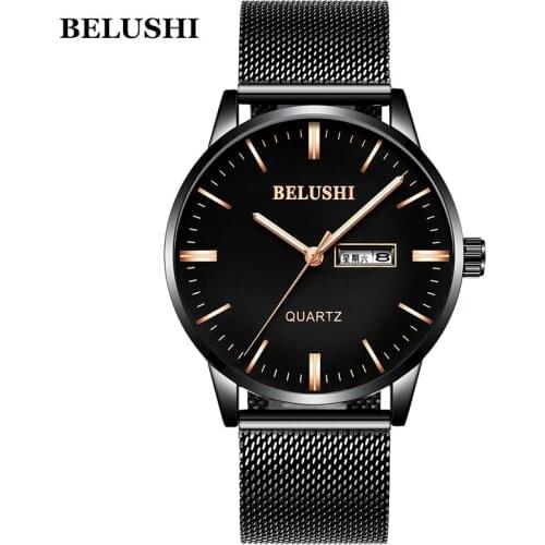 BELUSHI Fashion Leisure Luxury Mens Watches Water Resistant Quartz Watch With Stainless Steel Mesh Watch Band
