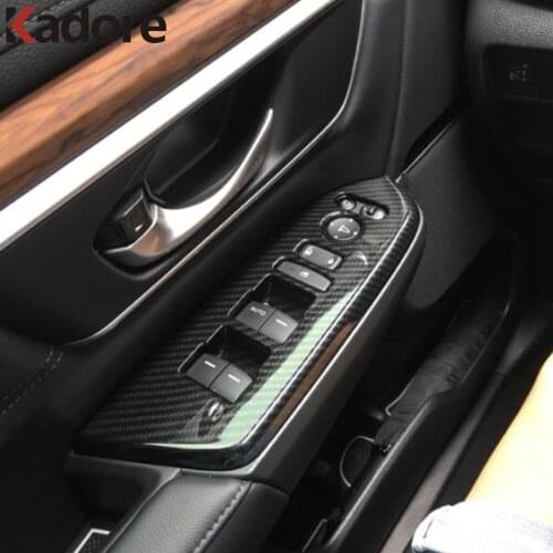 For Honda CRV CR-V 2017 2018 2019 Carbon Fiber Interior Window Lift Switch Panel Trim Cover Frame Stickers Car Accessories LHD