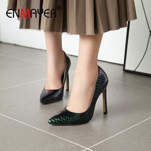 ENMAYER Slip-On PU Thin Heels Wedding Shoes Pointed Toe 2020 Basic Pumps Women Shoes Elegant Spring/Autumn Shoes Woman 34-43