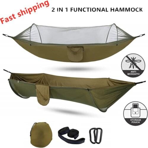 New Automatic unfolding hammock ultralight parachute hammock hunting mosquito net double lifting outdoor furniture hammock