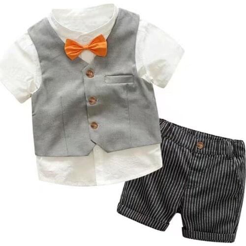 Irocmll Summer Gentleman Children Clothing Set For Boys Formal Clothes Shirts +Vest + Shorts 3pcs Sets Kids Boy Fashion Clothes