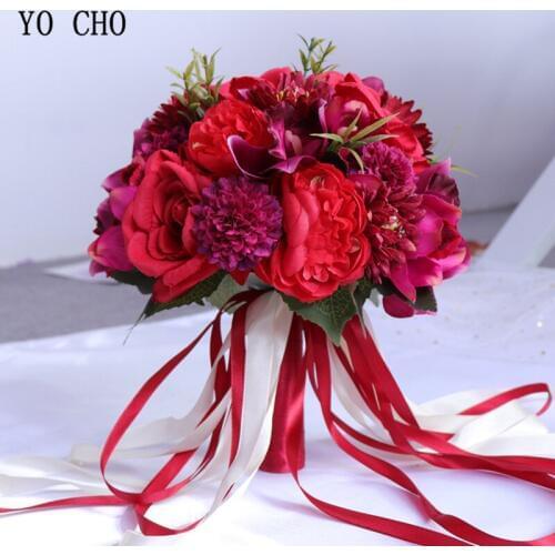 YO CHO Artificial Roses Wedding Bouquet for Bride Wedding Flowers Bridal Bouquets Silk Bridesmaids Bouquet Mariage Accessories