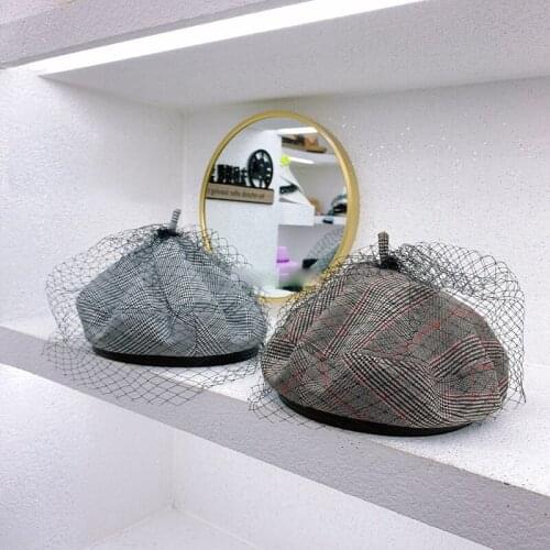 Korean Autumn Winter New Flat Top Plaid Berets For Women Fashion Octagonal Hat PU Leather Edge Painter Hat Mesh Hat Boina Beret