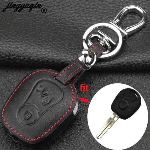 Jingyuqin Remote Fob 2 Buttons Leather Car Key Case Cover Holder For Ssangyong Actyon Kyron Rexton Keychain