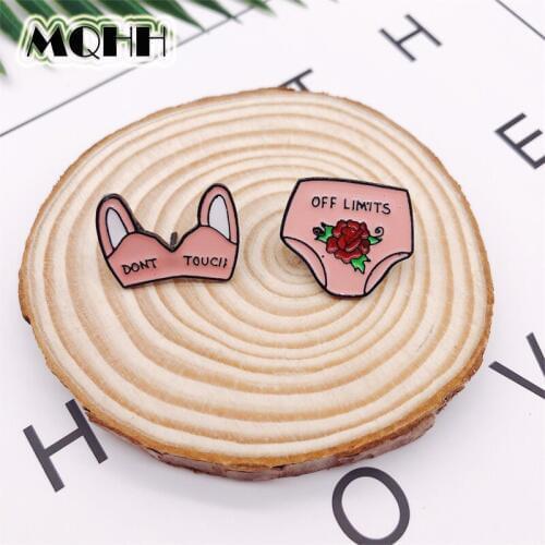 Creative Clothes Underwear Bikini Don't Touch Off Limits Enamel Alloy Brooch Badge T-shirt Bag Pin Accessories Jewelry Gift