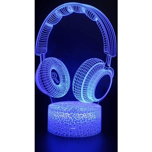 Headphone Model 3d LED llusion Night Light 7 Color Touch Remote USB Desk Table Lamp for Kids Xmas Birthday Gift Home Decoration