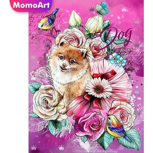 MomoArt DIY Diamond Embroidery Dog Animal Picture Of Rhinestone Diamond Painting Flower Full Drill Square Mosaic Handmade Gift