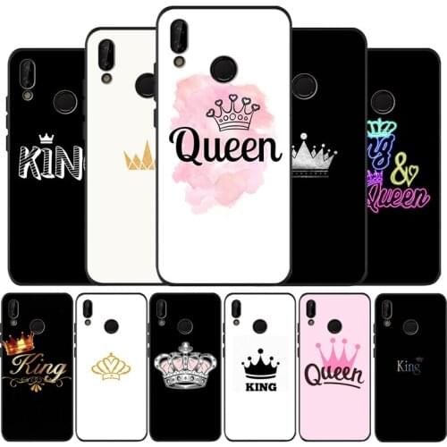 Cartoon Crown King and Queen black Silicone soft Phone Case for huawei P40 P30 P20 P10 Pro P9 Lite Psmart 2019 Y6 Y9 cover
