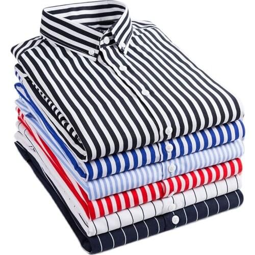 2021 Mens stripedShirts Male High Quality Long Sleeve Slim Fit Business Casual Button-Down Collar Korean Shirt Plus Size 5XL