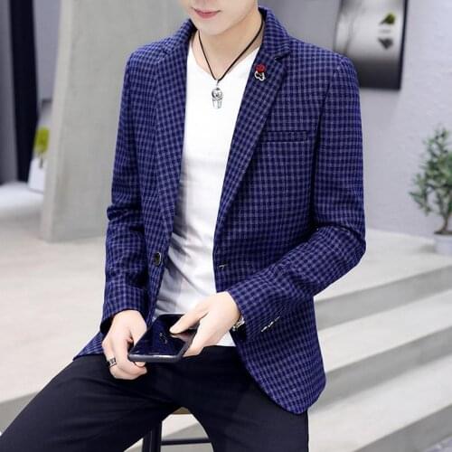Men Suit Slim Korean Version of the Leisure Suit Boutique grid Business Wedding Dress Coat Students Trend of the Small Suit