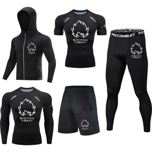 Mens Training And Running Suit MMA Rashgard T-Shirt Quick Drying Sportswear Compression Suit Fitness Training Suit