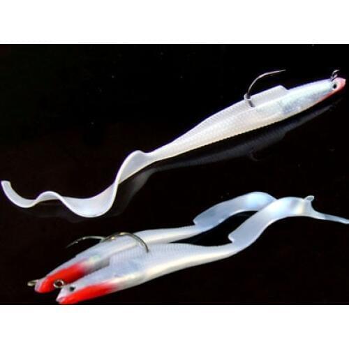 Sale Hot White Long Tail Lead Fish Soft 5pcs Fishing Bait Lures 10.8cm Leopard Print Soft Plastic Swim Jig Hook Lure