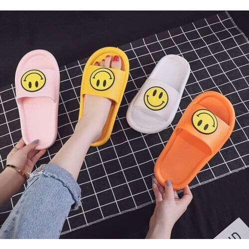 Non-slip Bathroom Shoes Female Summer Home Indoor Shoes Man Couple Slippers Smiley Face Parent Child Shoes Cute Outdoor Slippers