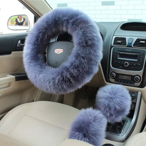 2020 3pcs/set Winter Car Steering-wheel Cover 7 Colors Long Australian Wool Heated Fur Genuine Leather Steering Wheel Cover