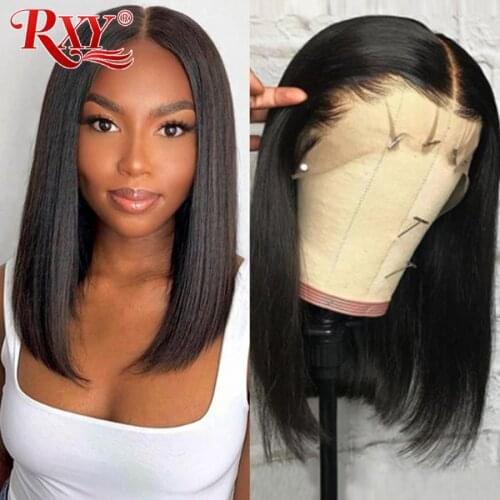 RXY Bob Wig Lace Front Human Hair Wigs Brazilian Hair Wigs Bone Straight Human Hair Wig Mid Part 4X4 Bob Frontal Wigs For Women