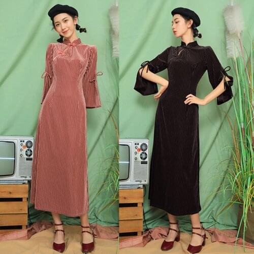 Cheongsam dress women Vintage dress new Chinese style elegant velvet dress women dress bodycon dress Slim dress party dress