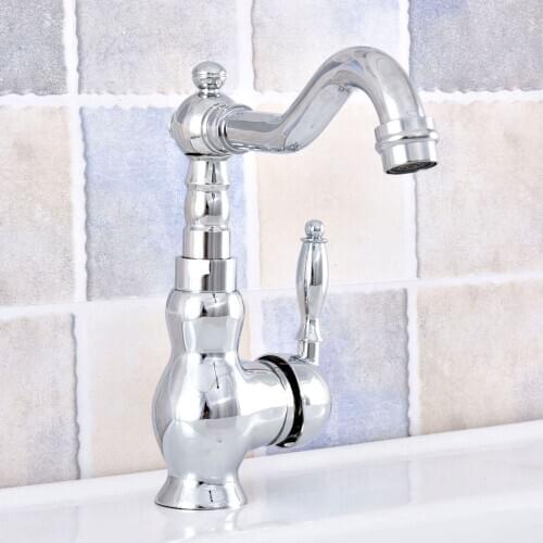 Polished Chrome Brass Bathroom Kitchen Basin Sink Faucet Mixer Tap Swivel Spout Single Handle One Hole Deck Mounted msf656
