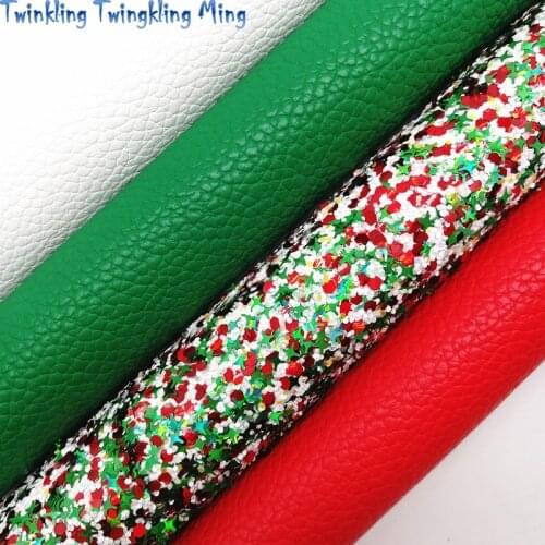 Christmas Mixed White Green and Red Chunky Glitter Leather Litchi Synthetic Leather For Bow A4 21x29CM Twinkling Ming KM250