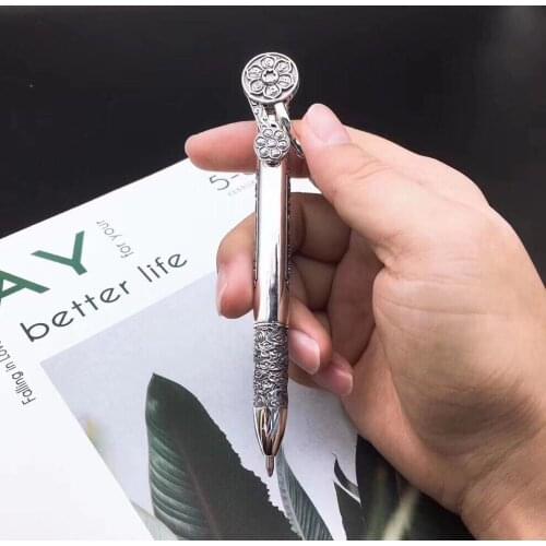 S925 Sterling Silver Pure Silver Creative Engrave Designs Ballpoint Pen Pendant Six word Mantra Ballpoint Pen Pendant Jewelry