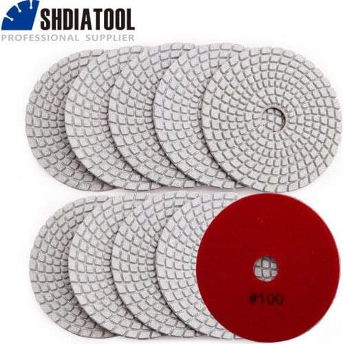 SHDIATOOL 10pcs 4inch Wet diamond polishing pads for marble granite stone 100mm grinding disc