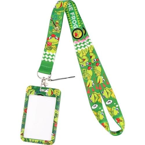 DB652 Cute Frog Lanyard Credit Card ID Holder Bag Student Women Travel Card Cover Badge Car Keychain