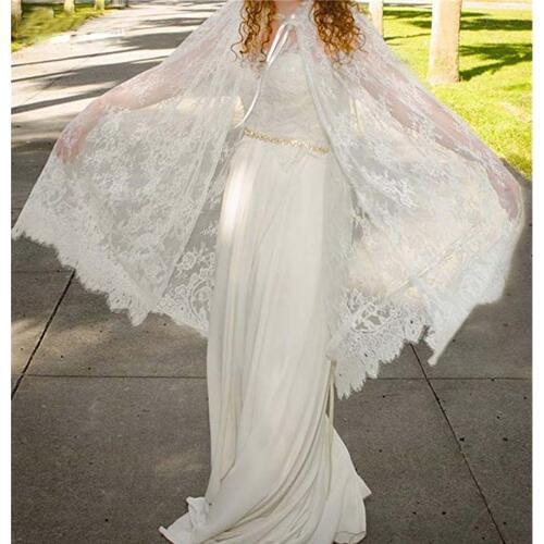 White ivory Wedding Wraps Bride Jacket Long Bridal Bolero With Lace Appliques Medium Length Wedding Cape